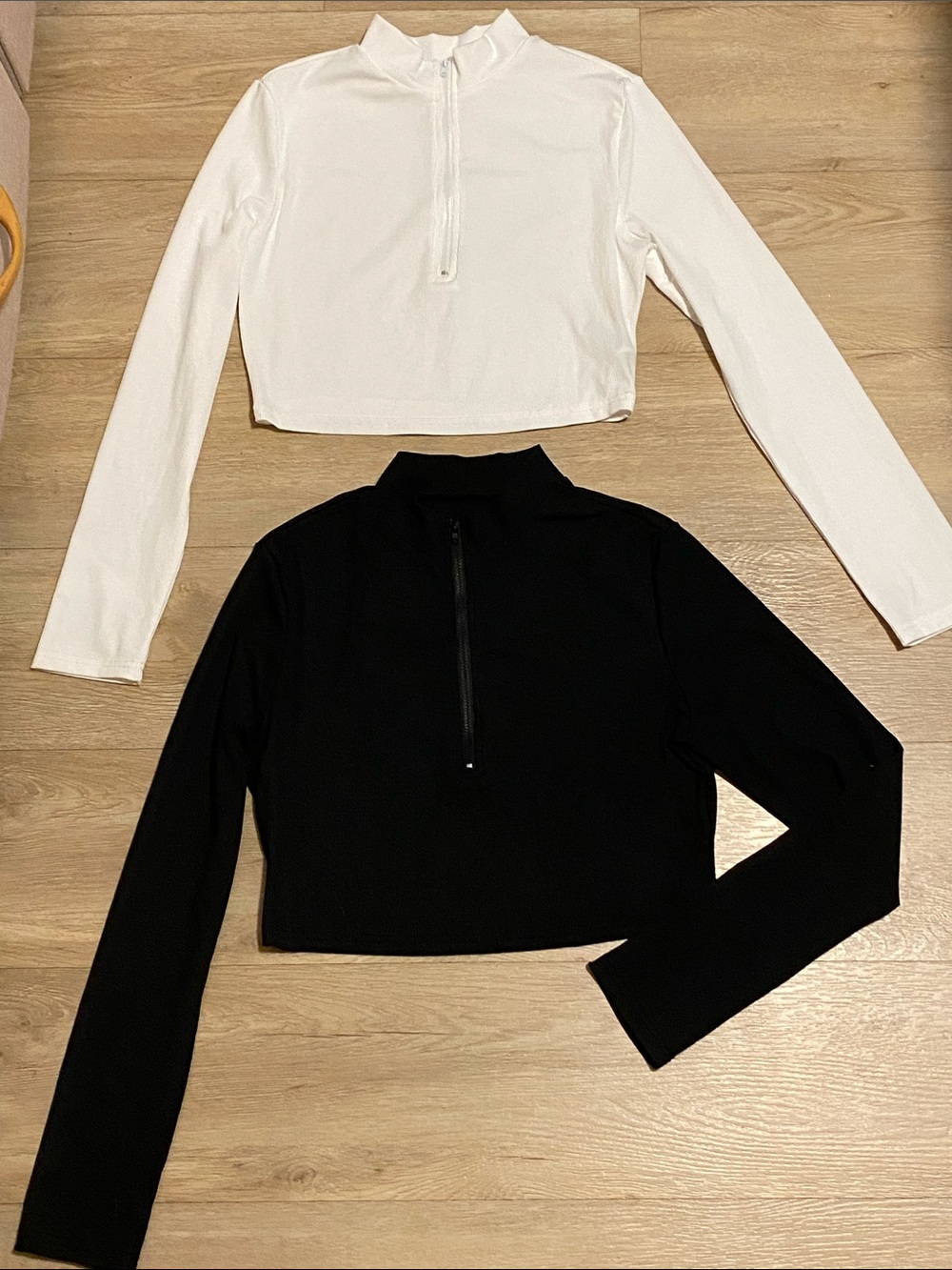 SHEIN 2-Piece White/Black Cropped Half-Zip Pullover Bundle